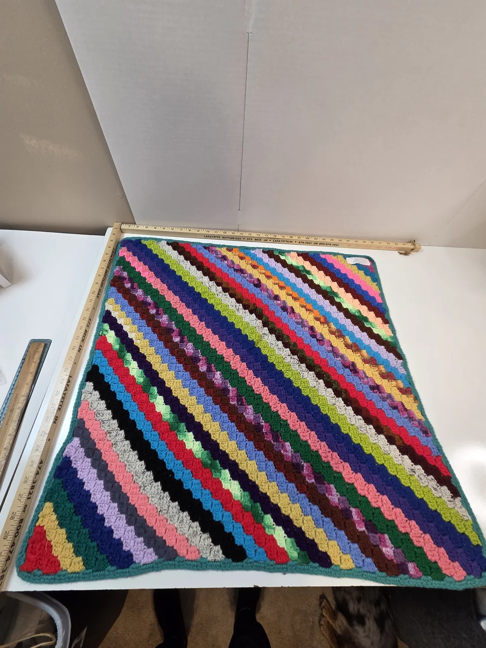 Handmade Multicolor Crochet Lap Blanket - Teal Trim
